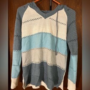 Block color, hooded knit sweater